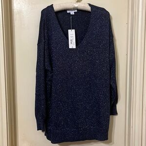 NWT Liz Claiborne Metallic Sweater Women 0X Extra Large V Neck Drop Shoulder Top